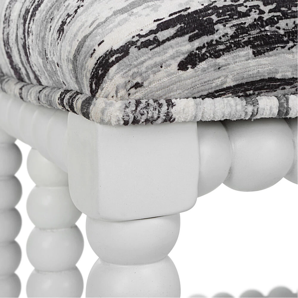 Seminoe Mottled Gray And Black Chenille With Matte White Bench - Image 7