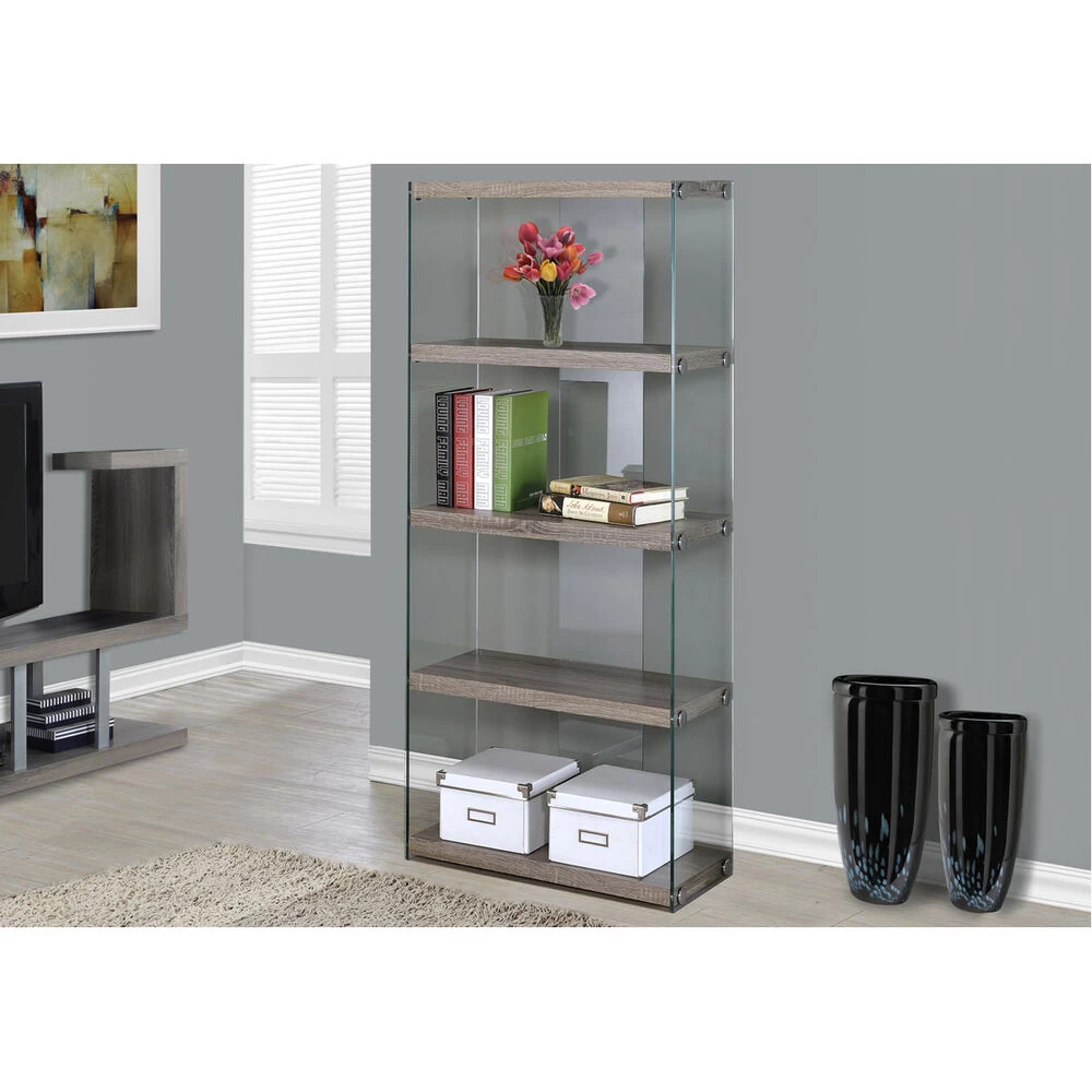 Doylestown Dark Taupe And Clear Bookcase - Image 2