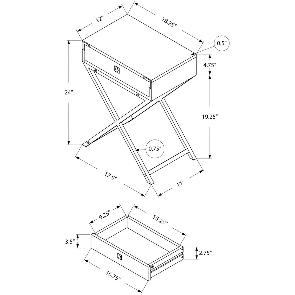 Seneca 24 X 18 Inch Grey And Black Accent End Table Or Night Stand - Image 4