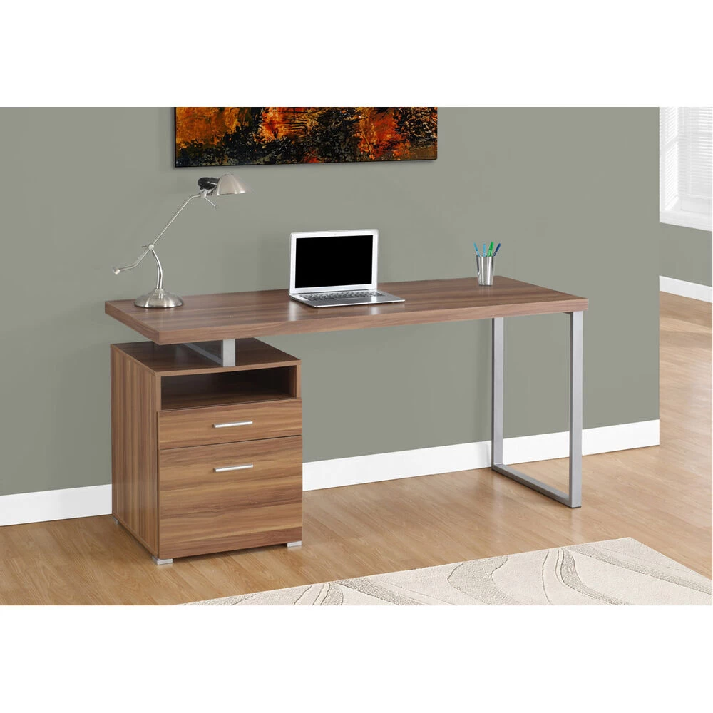 Ramapo 60 X 24 Inch Walnut And Silver Computer Desk - Image 3