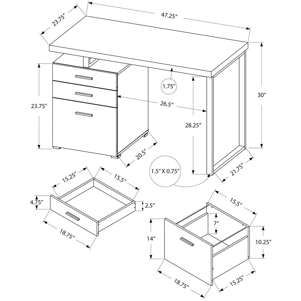 Ramapo 47 X 24 Inch Dark Taupe And Silver Computer Desk - Image 4