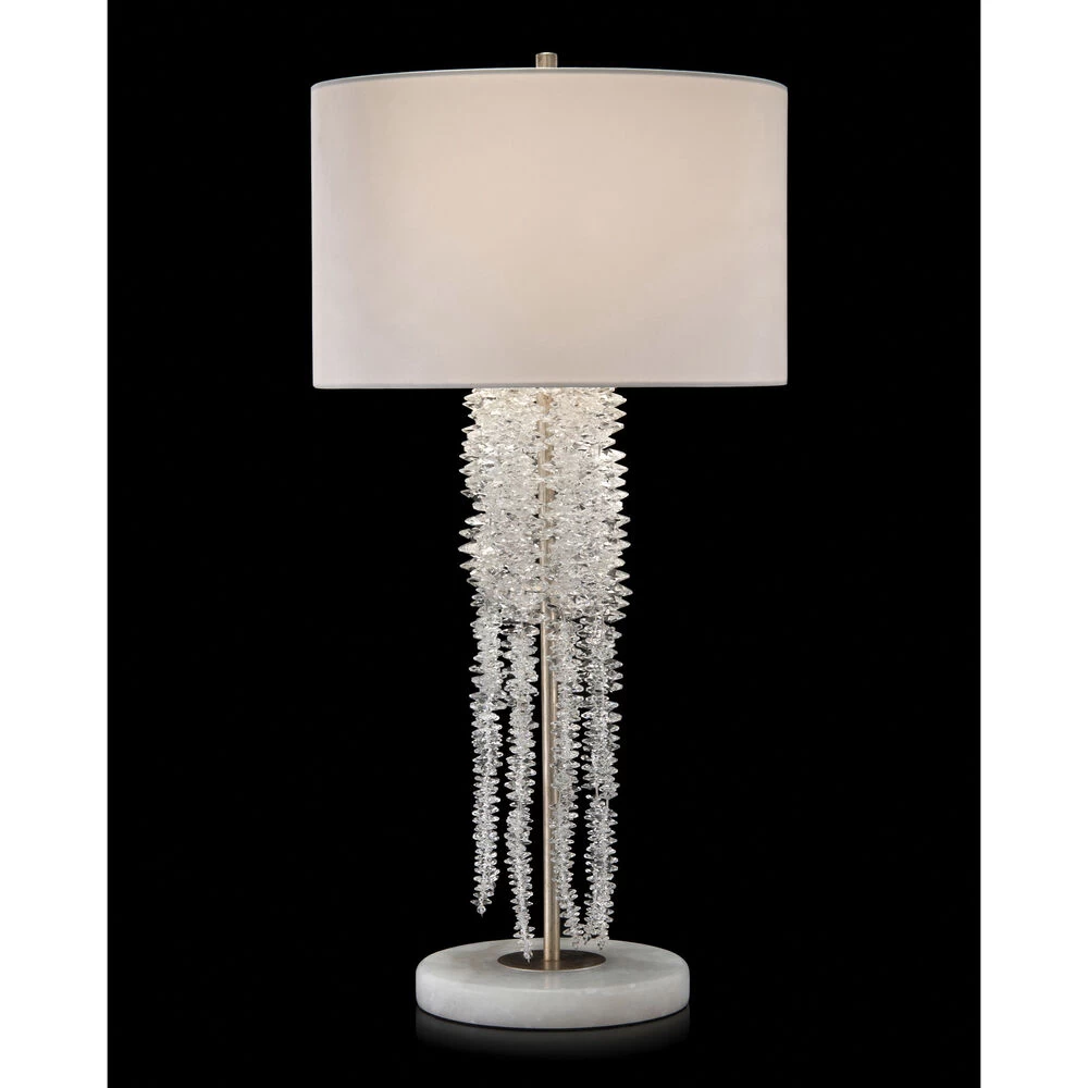 Cascading 34.5 Inch 60.00 Watt Antique Silver And White And Clear Table Lamp Portable Light