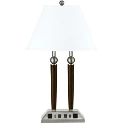 Hotel 27 Inch 60 Watt Espresso And Brushed Steel Desk Lamp Portable Light