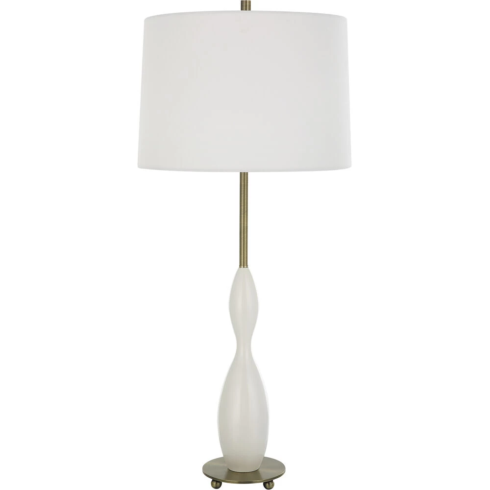 Annora 34 Inch 150.00 Watt Glossy White And Antique Brass Table Lamp Portable Light - Image 4