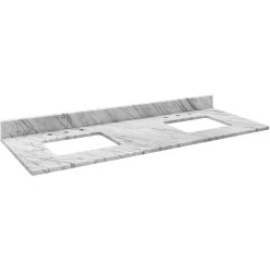 Stone Top 61 X 22 X 1 Inch White With Gray Vanity Top, Double Rectangular Undermount Sink