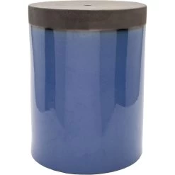 Palominas 18.1 Inch Navy And Brown Outdoor Garden Stool, Cylinder, Hand Crafted