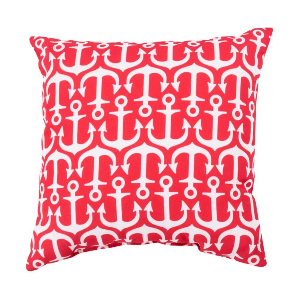 Mobjack Bay 20 X 20 Inch Red And Off-White Outdoor Throw Pillow