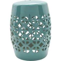 Ridgeway 18 Inch Green Outdoor Garden Stool, Cylinder, Hand Crafted