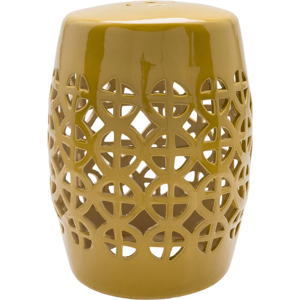Ridgeway 18 Inch Yellow Outdoor Garden Stool, Cylinder, Hand Crafted