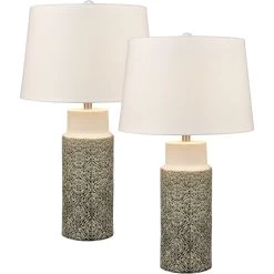 Tula 30 Inch 150.00 Watt Gray Glazed With Off White Table Lamp Portable Light, Set Of 2