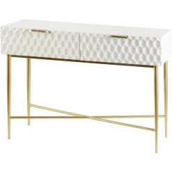 Textured 16 X 15 Inch Glossy White And Glossy White Console Table