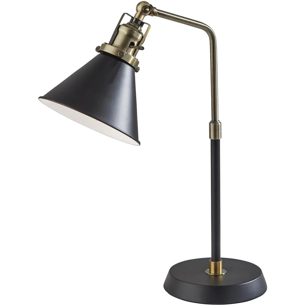 Arthur 20 Inch 60.00 Watt Black And Antique Brass Desk Lamp Portable Light, Simplee Adesso
