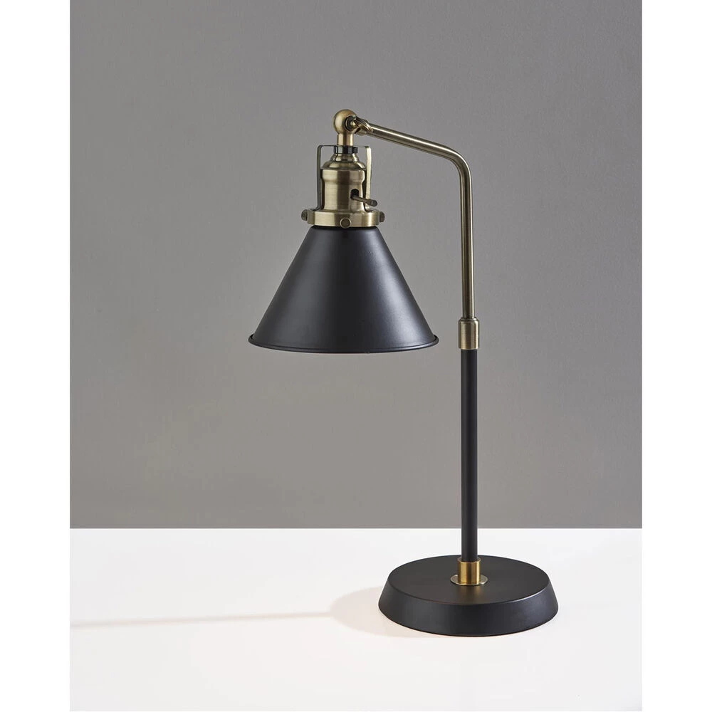 Arthur 20 Inch 60.00 Watt Black And Antique Brass Desk Lamp Portable Light, Simplee Adesso - Image 2