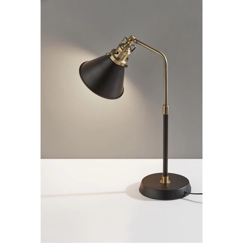 Arthur 20 Inch 60.00 Watt Black And Antique Brass Desk Lamp Portable Light, Simplee Adesso - Image 6