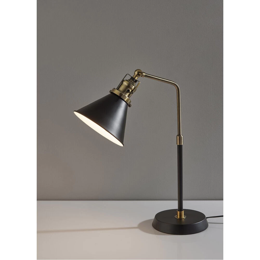 Arthur 20 Inch 60.00 Watt Black And Antique Brass Desk Lamp Portable Light, Simplee Adesso - Image 7