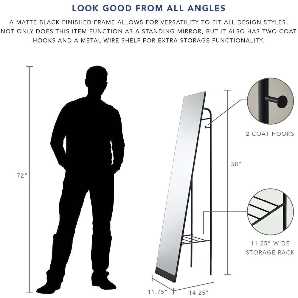 Adesso Tillie 58 X 12 Inch Mirror And Black Floor Mirror - Image 9